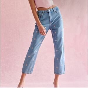 Francesca´s Gb Fashion Embroidered Pink Heart Feminine Jeans Size 27
